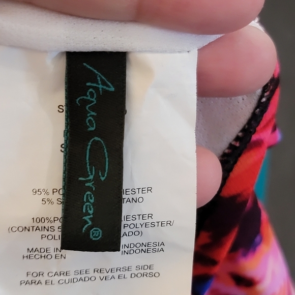 Aqua green High neck Angled tankini top Multi color Size L - Picture 7 of 9